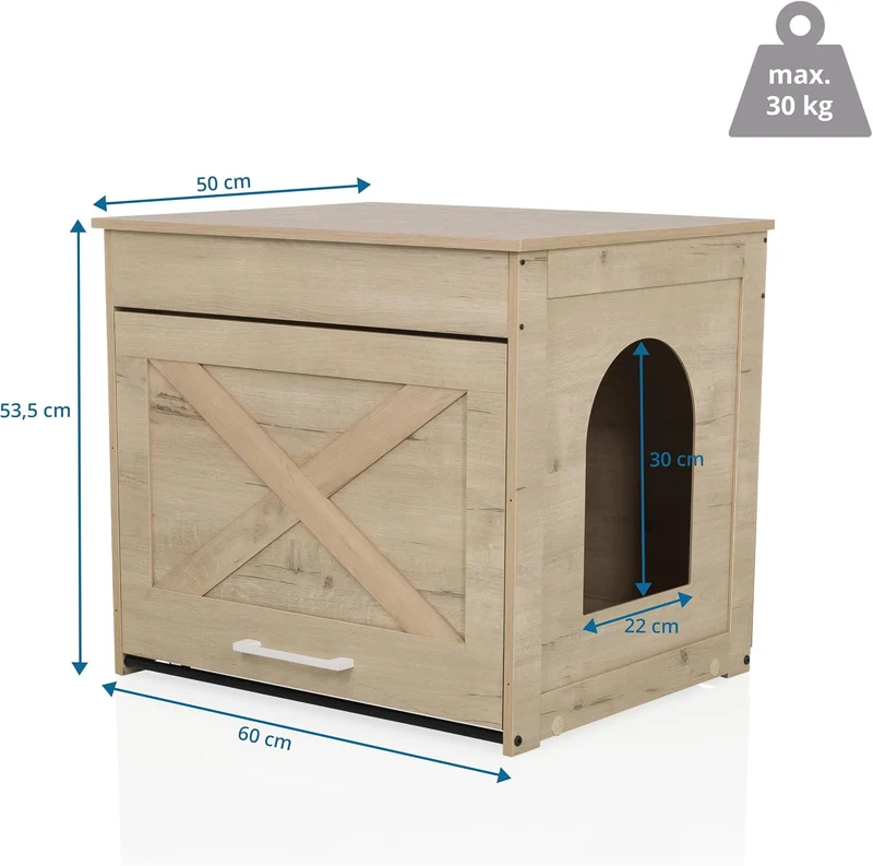 B-Ware hjh LVING Katzenhaus Katzenbox Katzenklo PAWBOX 1 Eiche Schublade Kratzbrett