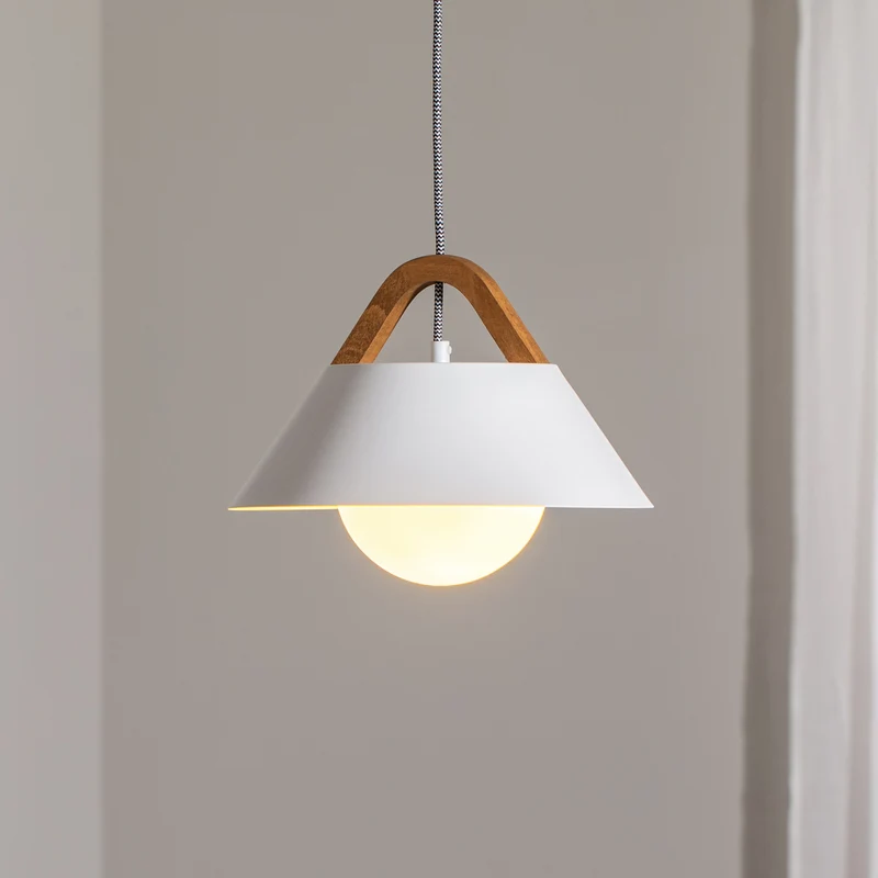 B-Ware Luminex Hängelampe Pendelleuchte Funda braun weiß Ø 30 cm Stahl Holz Glas La694