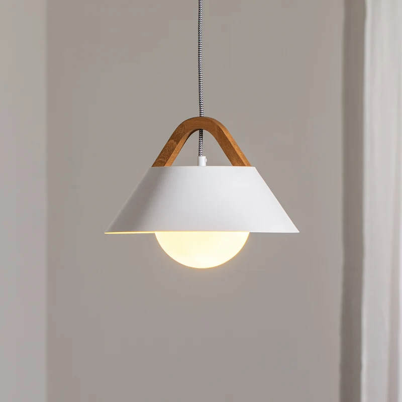 B-Ware Luminex Hängelampe Pendelleuchte Funda braun weiß Ø 30 cm Stahl Holz Glas La694