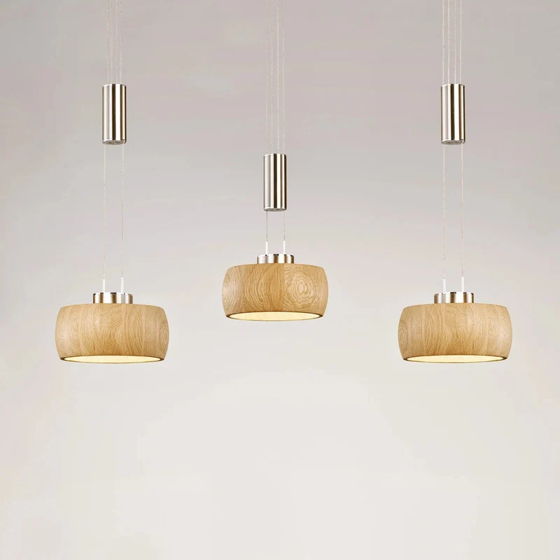 B-Ware FISCHER HONSEL Pendelleuchte Hängelampe LED Eiche nickel Holz Metall 100 cm 3flg