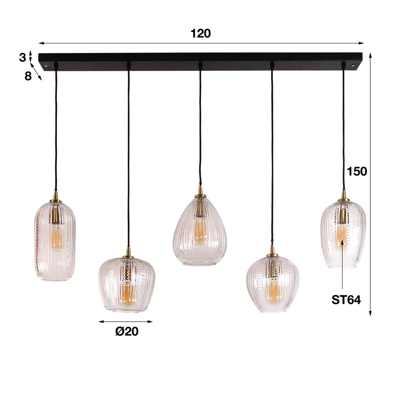 B-Ware Zijlstra Hängelampe Pendelleuchte Lola 5-flammig Glas mix E27 SIEHE TEXT/FOTO