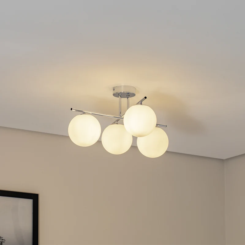 B-Ware Aurora Deckenleuchte Lampe chrom Glas E14 4-flammig Ø 50 cm weiß SIEHE TEXT/FOTO