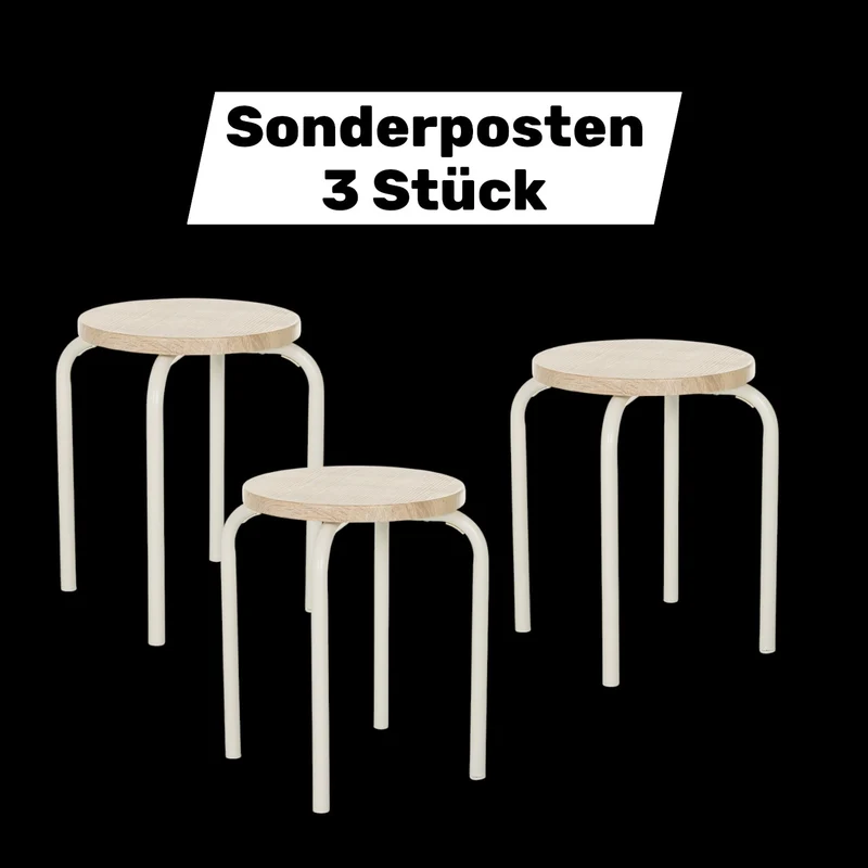 B-Ware hjh LIVING ALRANDA Metall MDF weiß eiche Stapelhocker Sitzhocker 3 STÜCK