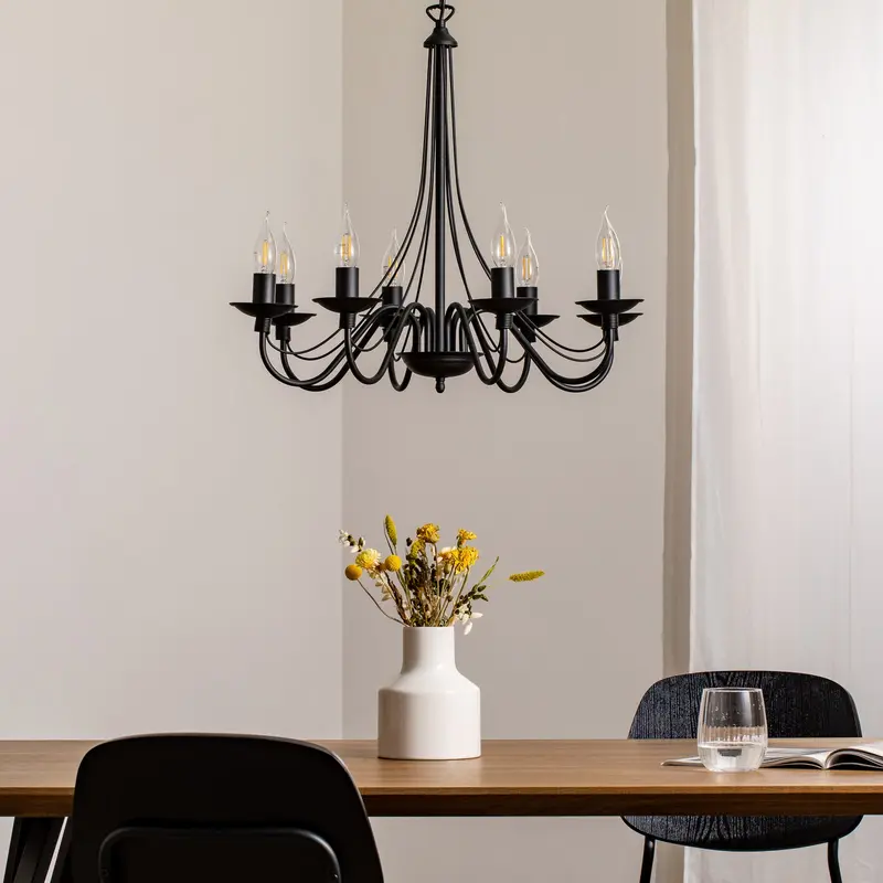 B-Ware Kronleuchter Lampe Rosa Deckenlampe schwarz Metall 8flg Hängelampe Pendelleuchte