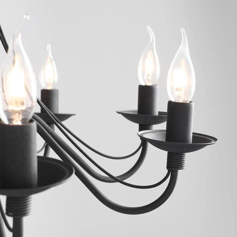 B-Ware Kronleuchter Lampe Rosa Deckenlampe schwarz Metall 8flg Hängelampe Pendelleuchte