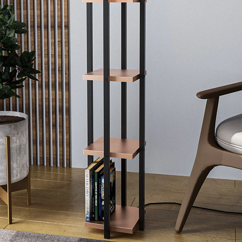 B-Ware Opviq Stehleuchte Standlampe Regal schwarz kupfer Metall Textil Höhe 130 cm669