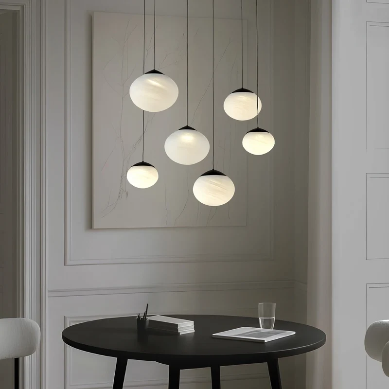 B-Ware Lucande Pendelleuchte Hängelampe LED Lampe Tivar schwarz weiß Glas 6-flammig