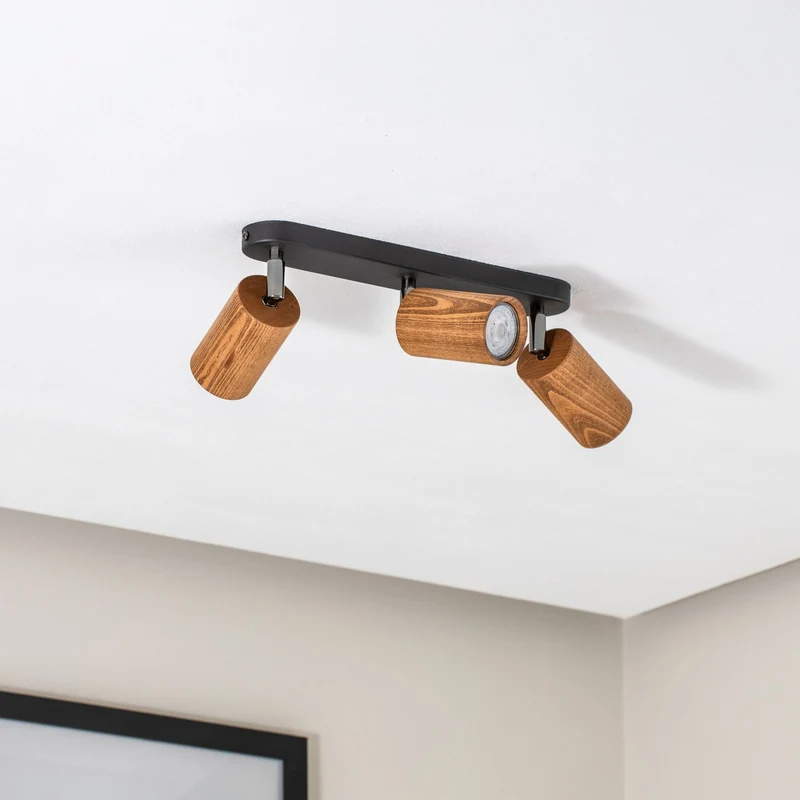 B-Ware Nise Deckenleuchte Lampe LED Deckenbeleuchtung länglich Stahl schwarz Holz