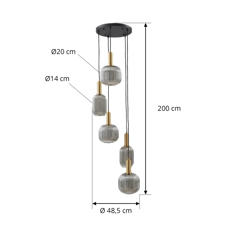 B-Ware Lindby Hängeleuchte Pendelleuchte Doroteo 5 flammig grau Glas678