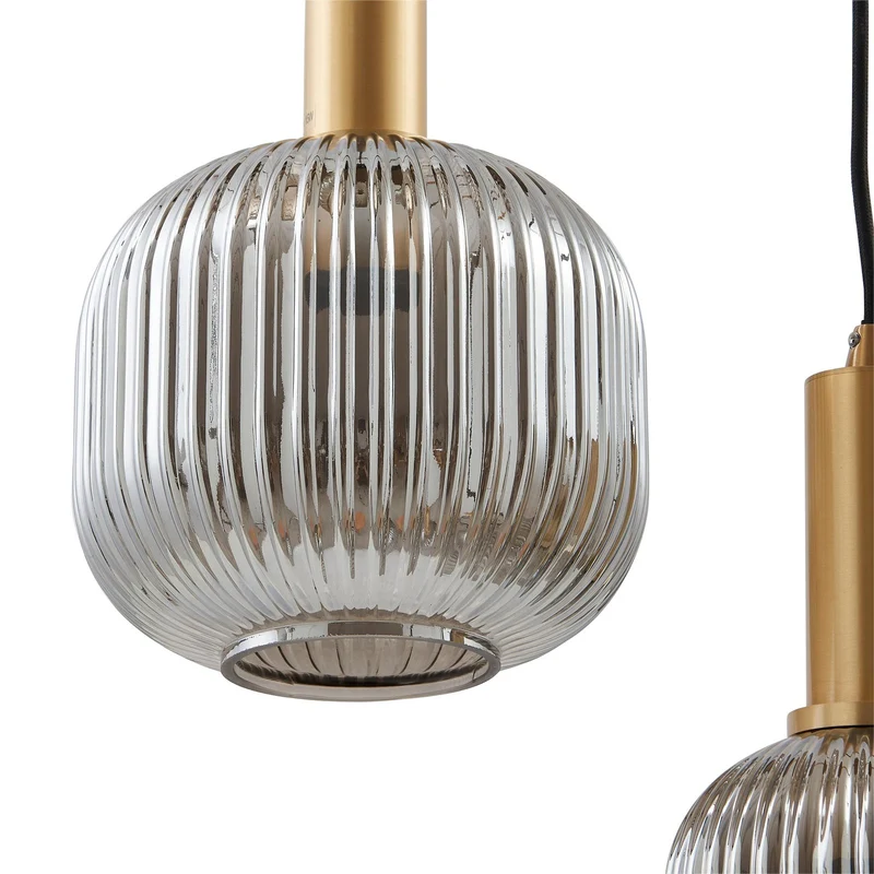 B-Ware Lindby Hängeleuchte Pendelleuchte Doroteo 5 flammig grau Glas678