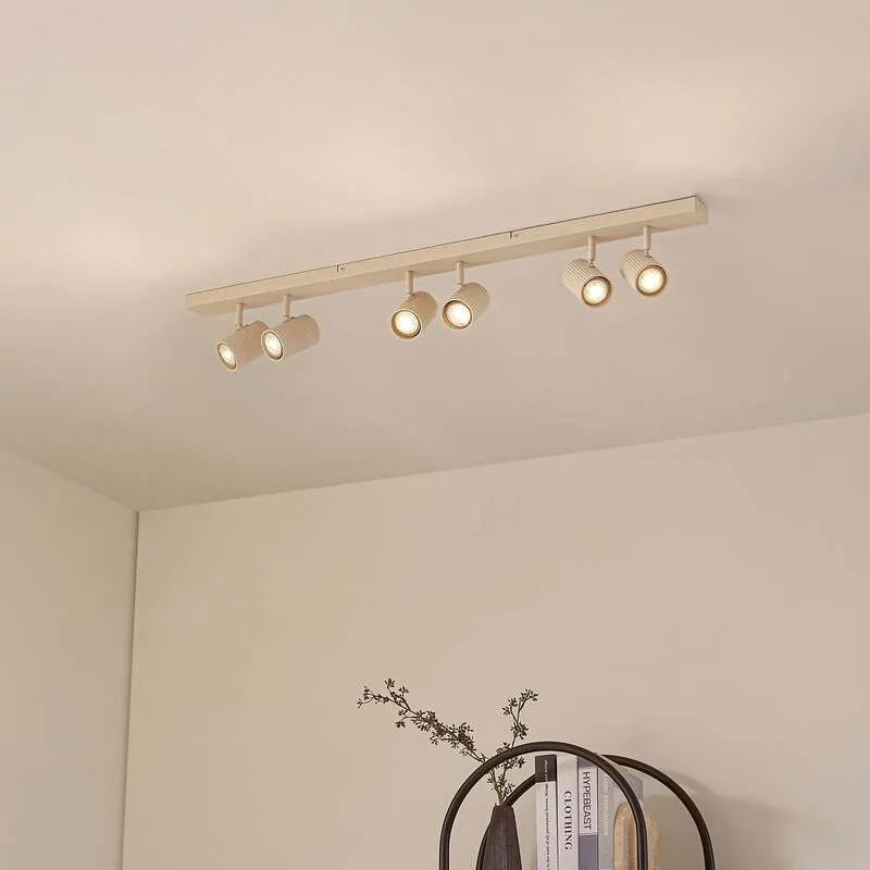 B-Ware Lindby Deckenstrahler Kardis 6-flammig LED Strahler dimmbar beige Metall 100cm
