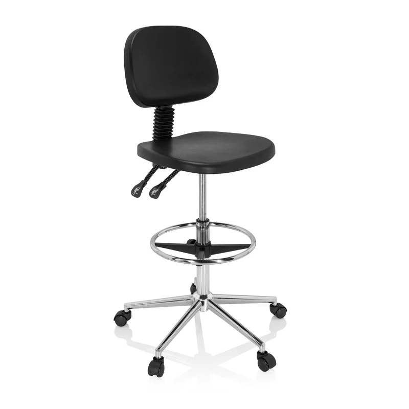 C-Ware hjh OFFICE Arbeitsstuhl Drehhocker Stuhl Hartschaum schwarz Chrom SIEHE TEXT
