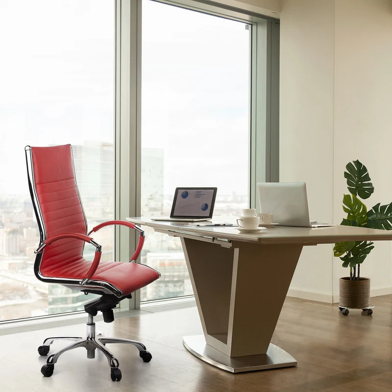 B-Ware hjh OFFICE Bürostuhl Chefsessel Stuhl PARMA 20 Leder rot chrom SIEHE TEXT/FOTO