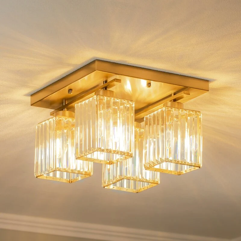 B-Ware Deckenlampe Leuchte antikgold Eisen Kristallglas Beleuchtung Quadrat Lampe Spot