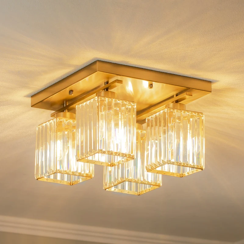 B-Ware Deckenlampe Leuchte antikgold Eisen Kristallglas Beleuchtung Quadrat Lampe Spot