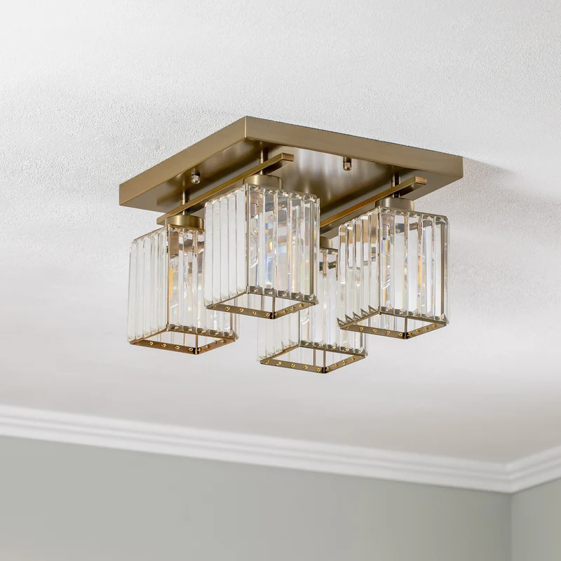 B-Ware Deckenlampe Leuchte antikgold Eisen Kristallglas Beleuchtung Quadrat Lampe Spot
