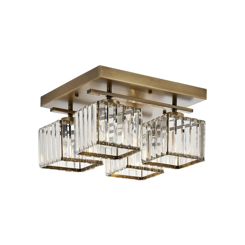 B-Ware Deckenlampe Leuchte antikgold Eisen Kristallglas Beleuchtung Quadrat Lampe Spot