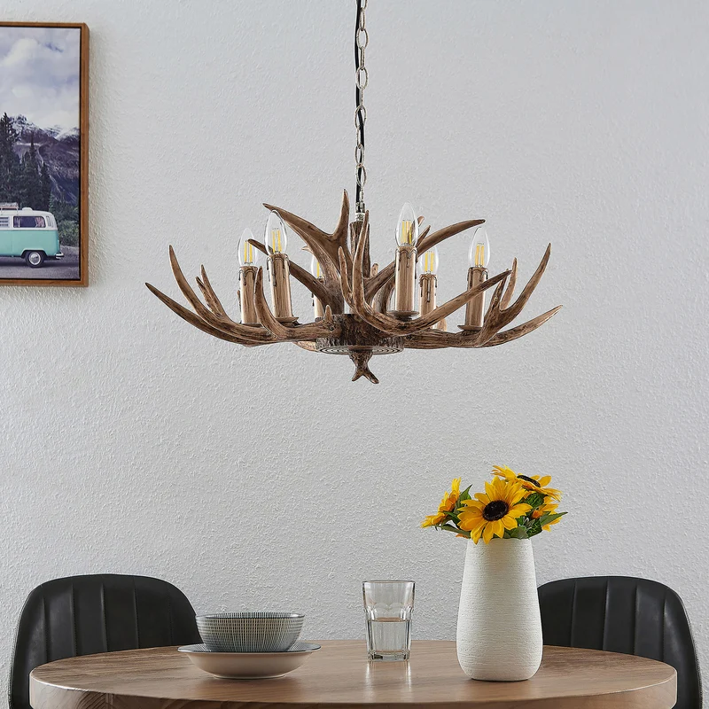 B-Ware Lindby Tejask Hängeleuchte Kronleuchter Geweih braun E14 LED SIEHE TEXT/FOTO