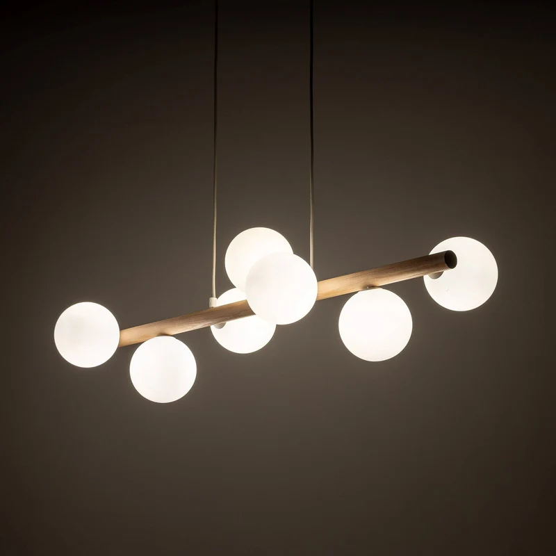 B-Ware TK Lighting Hängeleuchte Estera Opalglas Holz siebenflammig Deckenlampe Leuchte