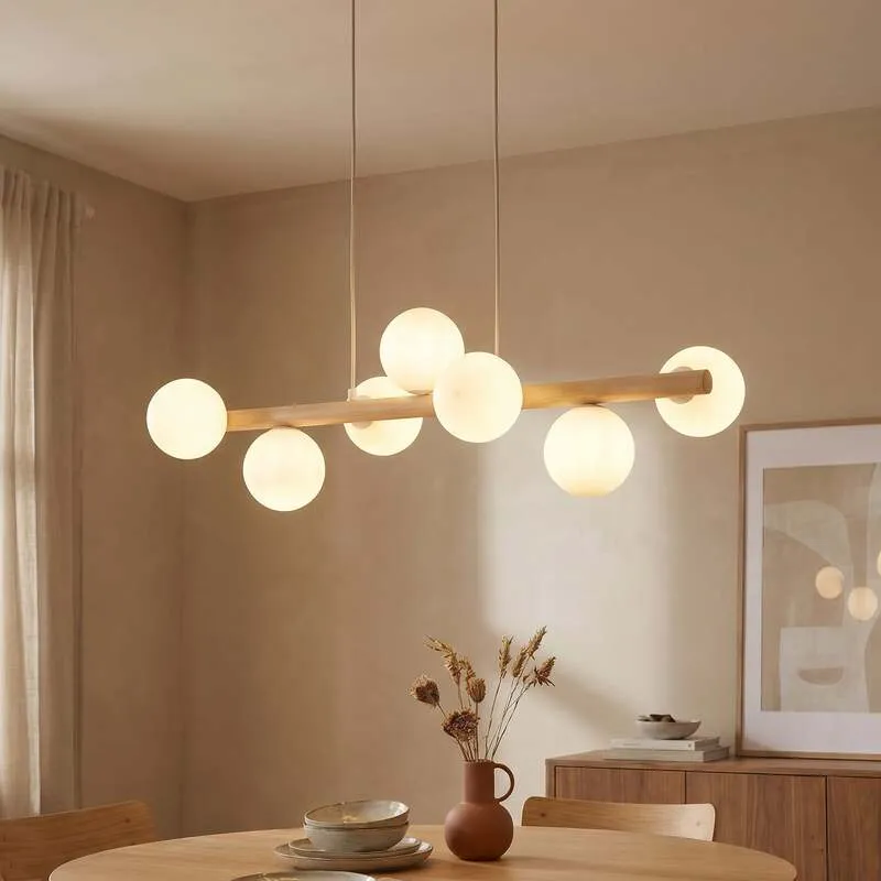 B-Ware TK Lighting Hängeleuchte Estera Opalglas Holz siebenflammig Deckenlampe Leuchte