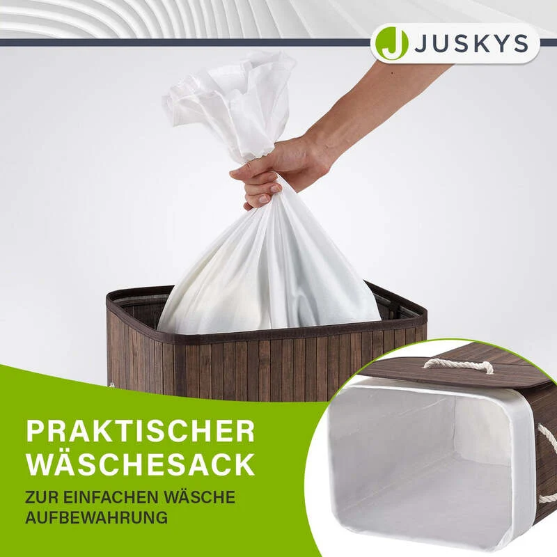 B-Ware Bambus Wäschekorb Curly Wäschebehälter mit Deckel und Tragegriff 72 Liter braun