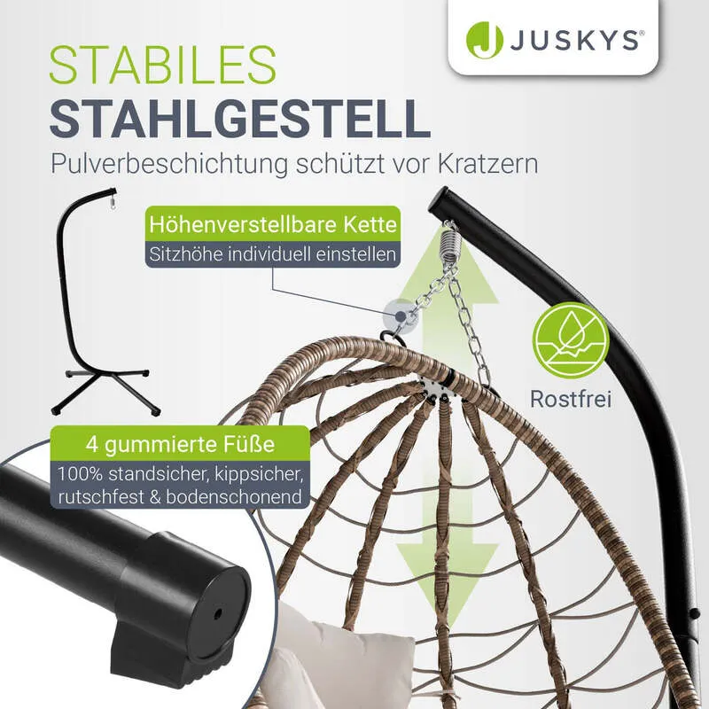 B-Ware Korbhängesessel Aria Hängesessel Relaxsessel mit Gestell Kissen Aufhängung Beige