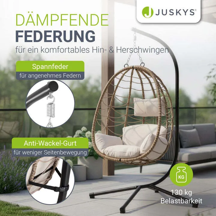 B-Ware Korbhängesessel Aria Hängesessel Relaxsessel mit Gestell Kissen Aufhängung Beige