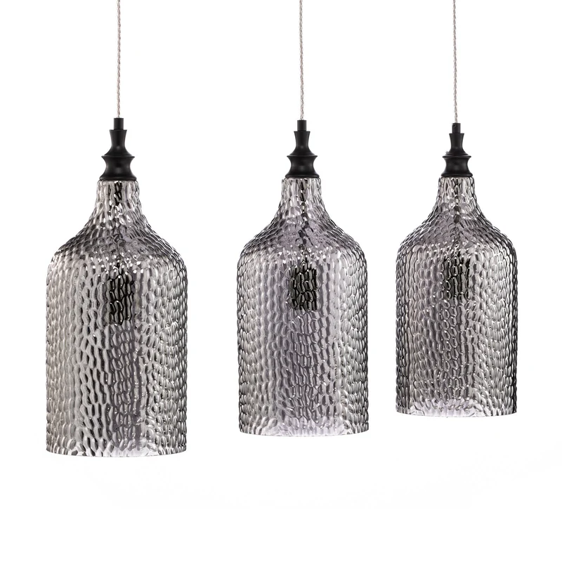 B-Ware Lindby Hängeleuchte Pendellampe Drakar 3-flg grau Glas Ø 19,5 cm