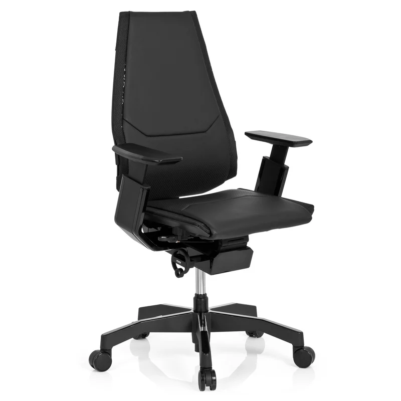 B-Ware hjh OFFICE Bürostuhl Drehstuhl Stuhl GENIDIA BLACK Leder schwarz Lordosenstütze