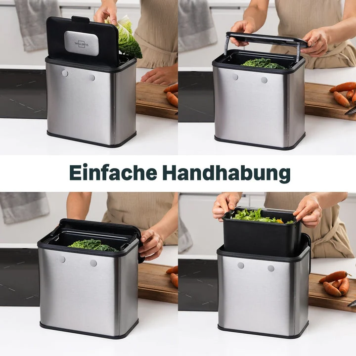 B-Ware SILBERTHAL Biomülleimer Abfalleimer Edelstahl Aktivkohlefilter 4L Kunststoff