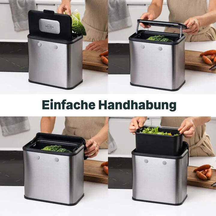B-Ware SILBERTHAL Biomülleimer Abfalleimer Edelstahl Aktivkohlefilter 4L Kunststoff