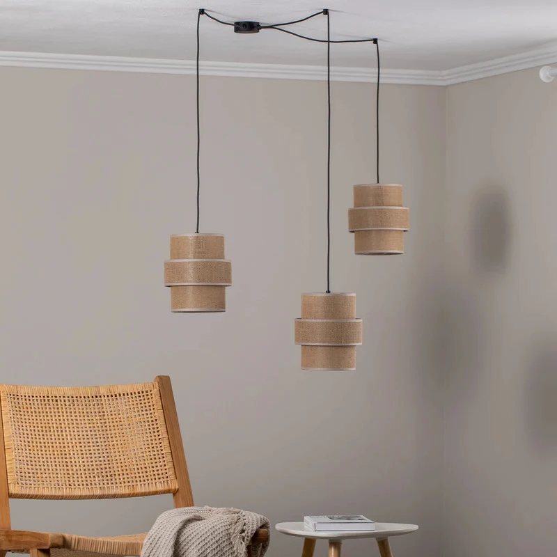 B-Ware TK Lighting Hängeleuchte Pendelleuchte Calisto Jute naturbraun 3-flammig LED E27