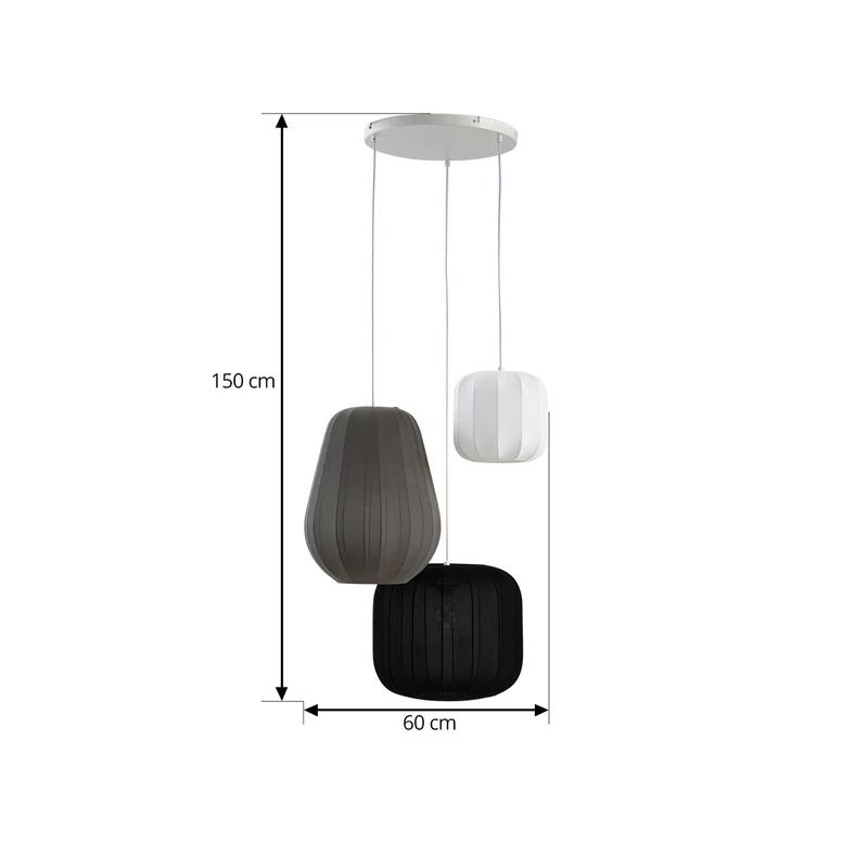 B-Ware Lindby Hängelampe Pendelleuchte Lampe schwarz weiß grau Textil 60cm 3-flammig125