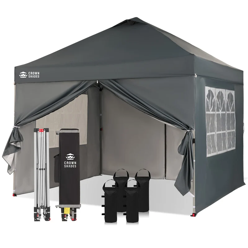 B-Ware CROWN SHADES Pavillon 3x3m Faltpavillon 4 Seitenwände UV50+ Graue Version