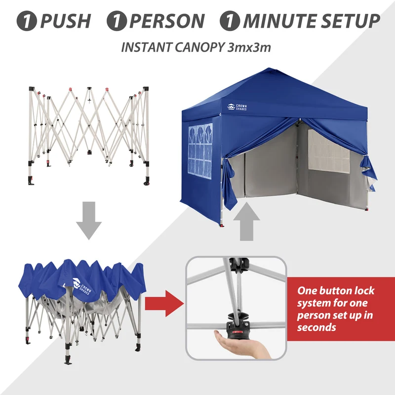 B-Ware CROWN SHADES Pavillon 3x3m Faltpavillon 4 Seitenwände UV50+ Graue Version