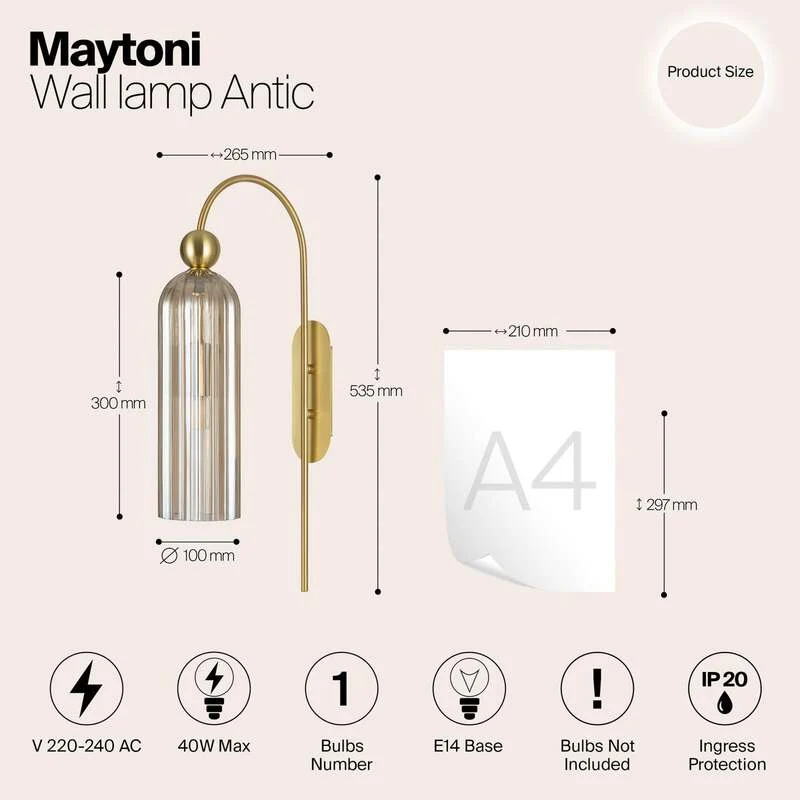 B-Ware Maytoni Antic Wandleuchte Deko-Wandlicht E14 Glasschirm Cognac SIEHE TEXT/FOTO