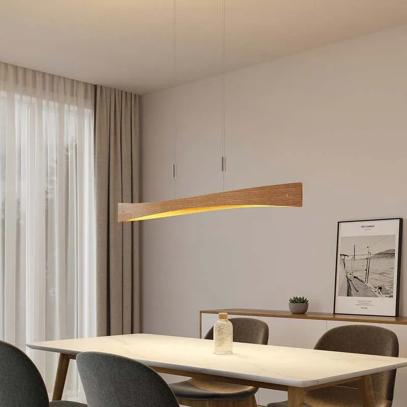 B-Ware Lindby Hängeleuchte Beazina LED Pendelleuchte dimmbar Eiche Metall 118cm nickel