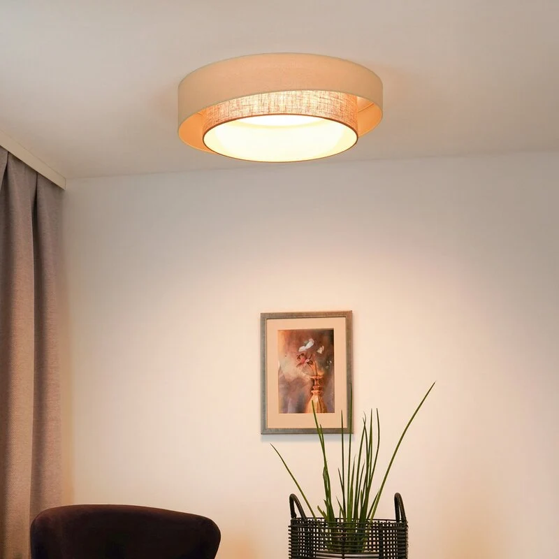 B-Ware Duolla LED-Deckenleuchte Luneta S Fernbedienung Jute beige Ø60cm SIEHE TEXT/FOTO