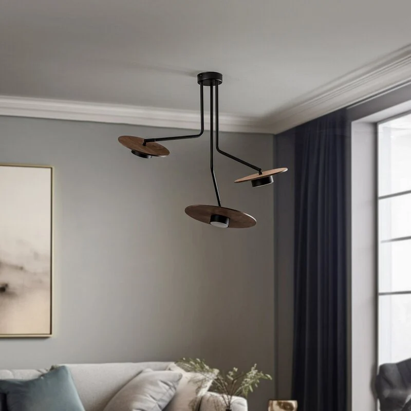 B-Ware Nowodvorski Lighting Deckenleuchte Disk mit Holzelementen dreiflammig GX53 Spot