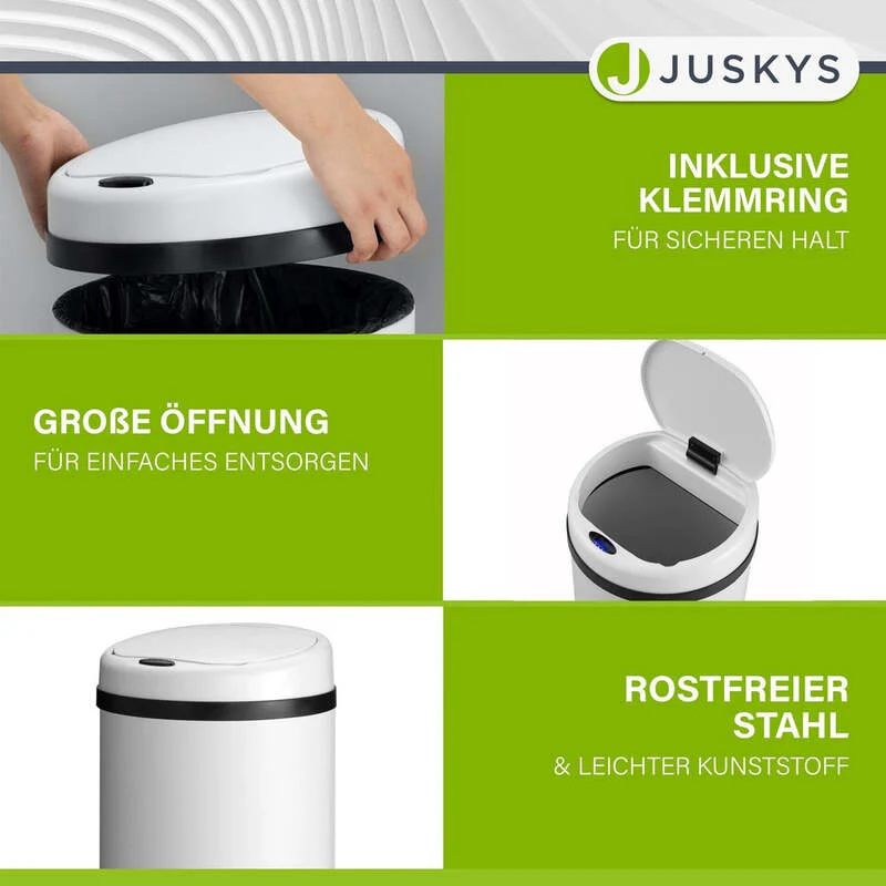 B-Ware Runder Mülleimer Abfalleimer mit Sensor 30L Hygienisch Weiß für Küche und Bad