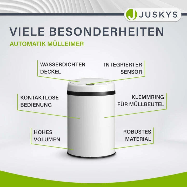 B-Ware Runder Mülleimer Abfalleimer mit Sensor 30L Hygienisch Weiß für Küche und Bad