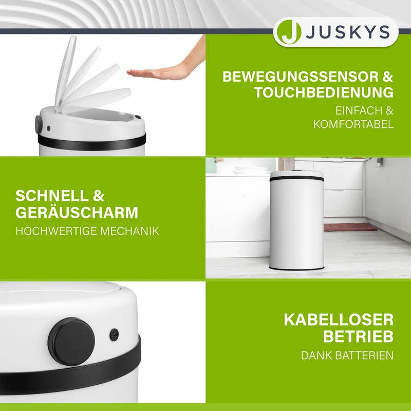 B-Ware Runder Mülleimer Abfalleimer mit Sensor 30L Hygienisch Weiß für Küche und Bad