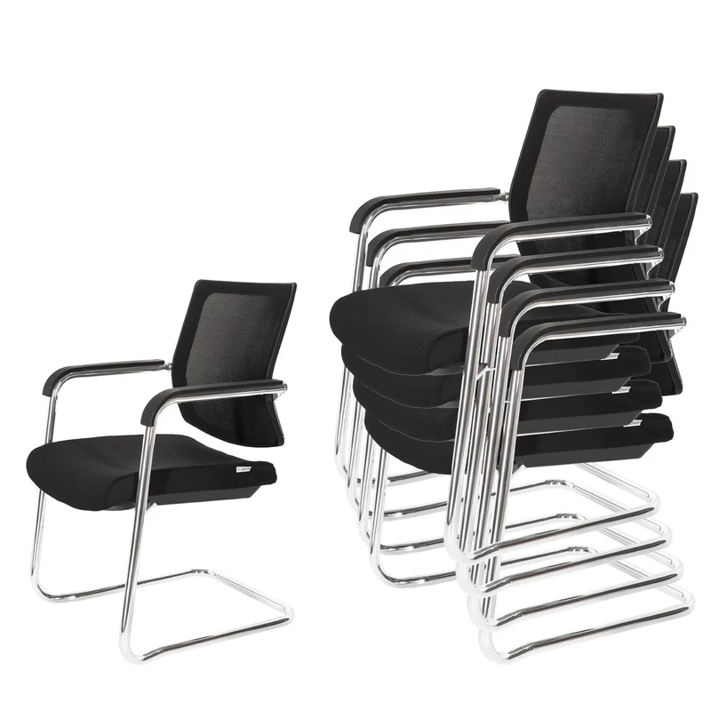 B-Ware hjh OFFICE Freischwinger Stuhl Besucherstuhl Schwarz Konferenzstuhl Netzstoff901