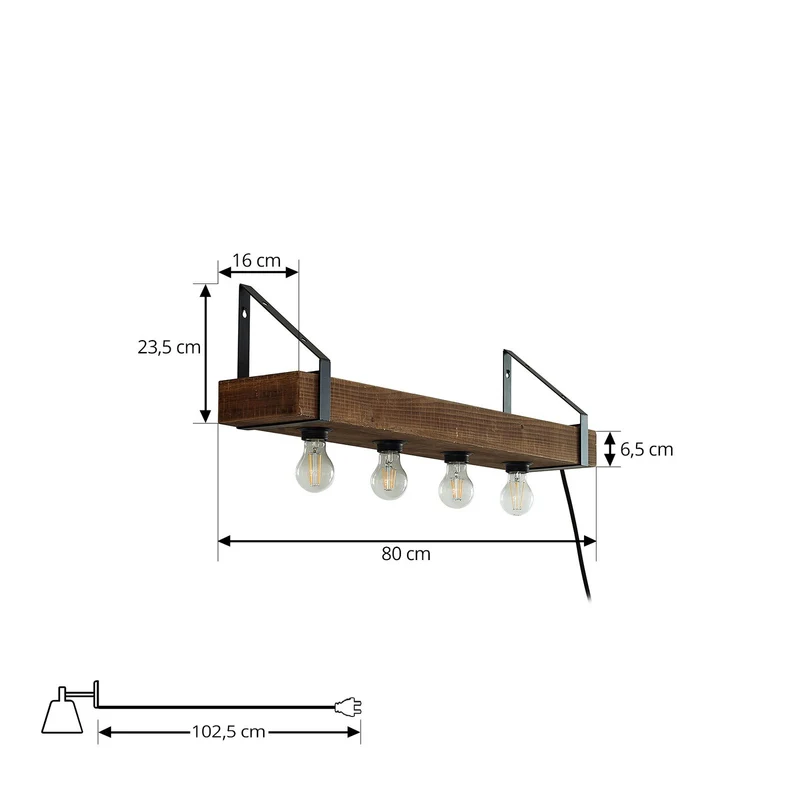 B-Ware Lindby Wandleuchte Vatana Holz Stecker USB-Port 80 cm Wandlampe Lampe Leuchte