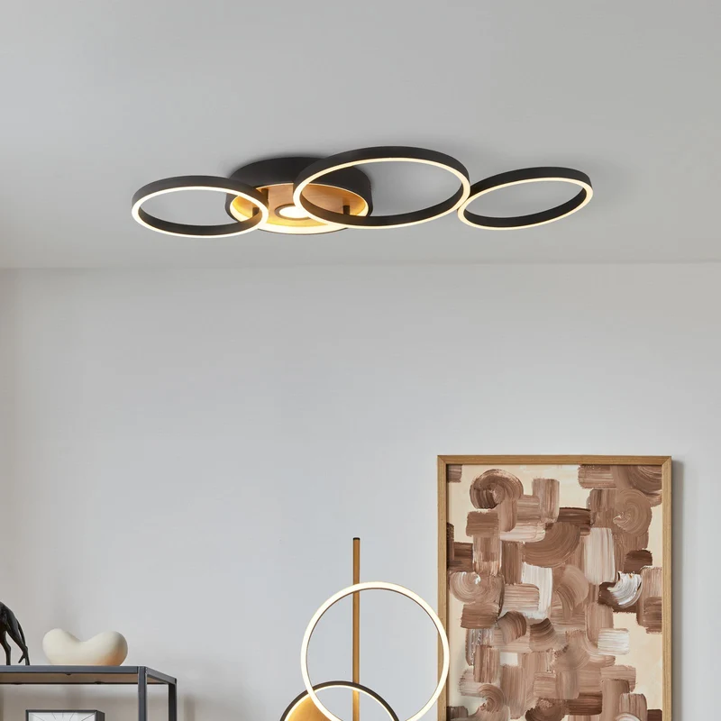 B-Ware Searchlight Deckenleuchte Deckenlampe LED Curio Holzoptik schwarz Silikon Stahl