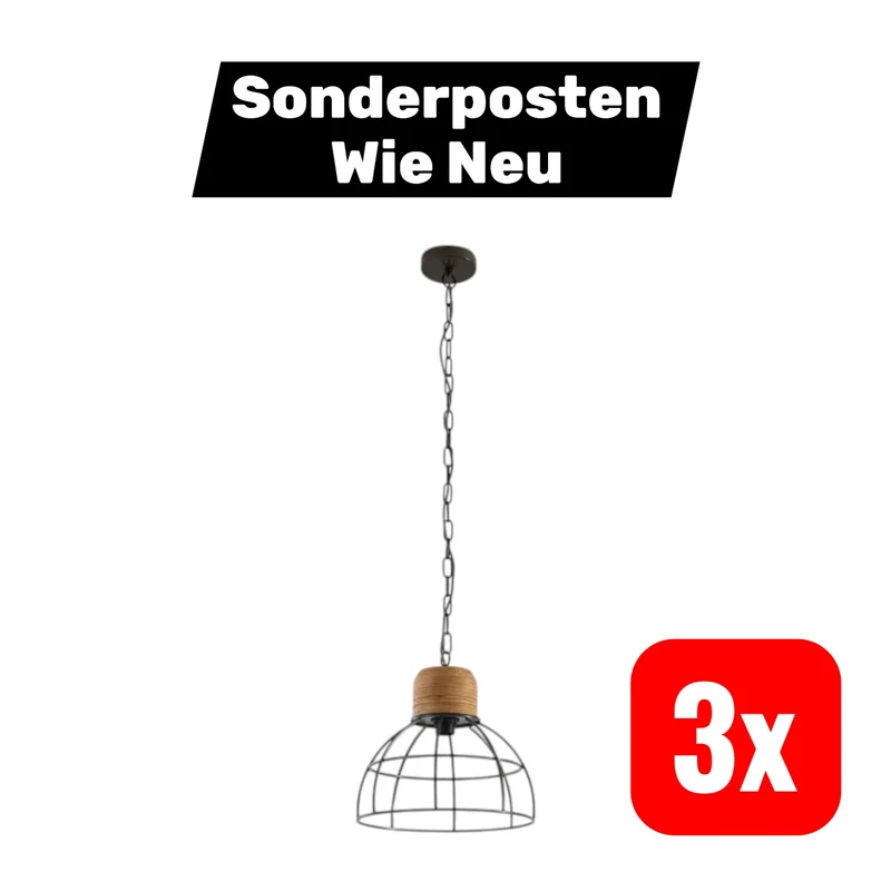 B-Ware Lucande Hängeleuchte Pendelleuchte E27 schwarz Stahl Käfig 3 STÜCK