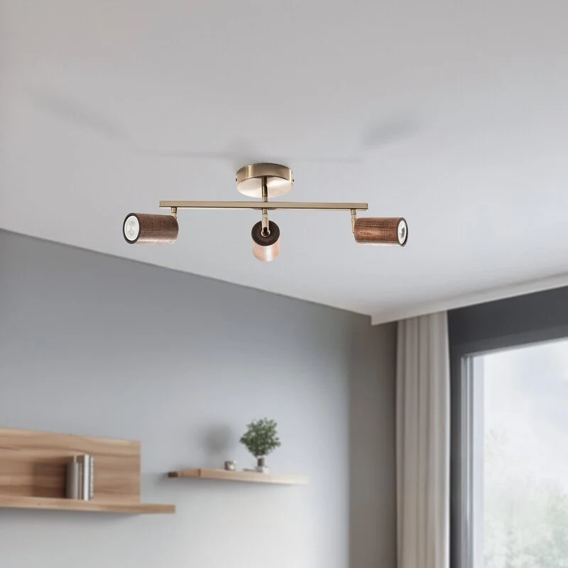 B-Ware Lucea Legno Deckenspot Leuchte Spot Deckenleuchte 3-flammig braun messing Holz