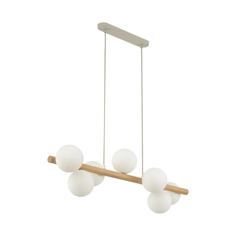 B-Ware TK Lighting Hängeleuchte Pendelleuchte Estera Opalglas Holz siebenflammig weiß
