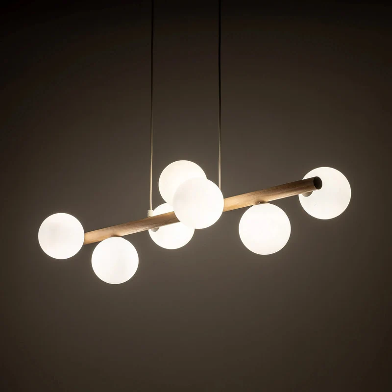 B-Ware TK Lighting Hängeleuchte Pendelleuchte Estera Opalglas Holz siebenflammig weiß