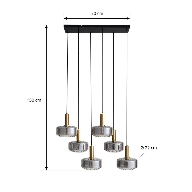 B-Ware Lindby Hängeleuchte Pendelleuchte Lampe Leuchte Hildur rauchgrau Glas 6flg Ø2710